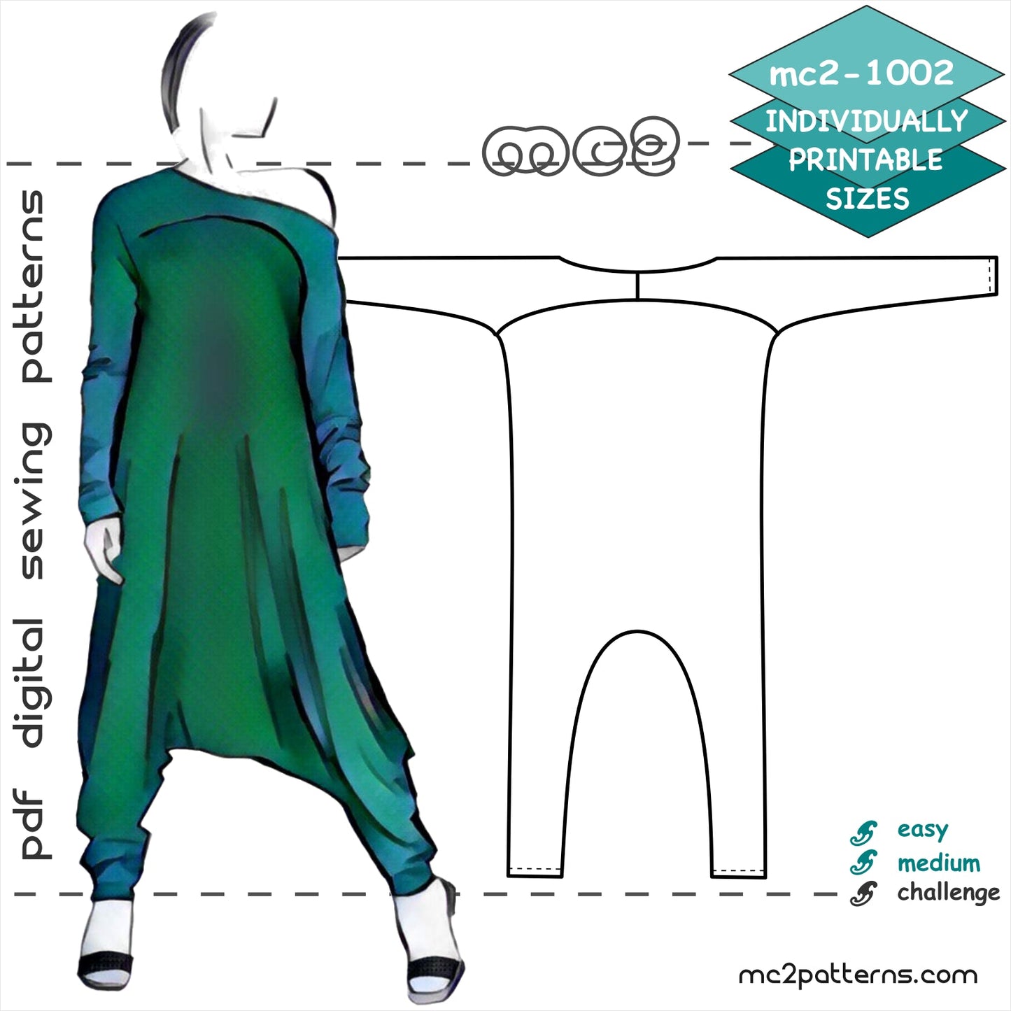 Exaggerated-length Harem-style Jumpsuit / mc2-1002