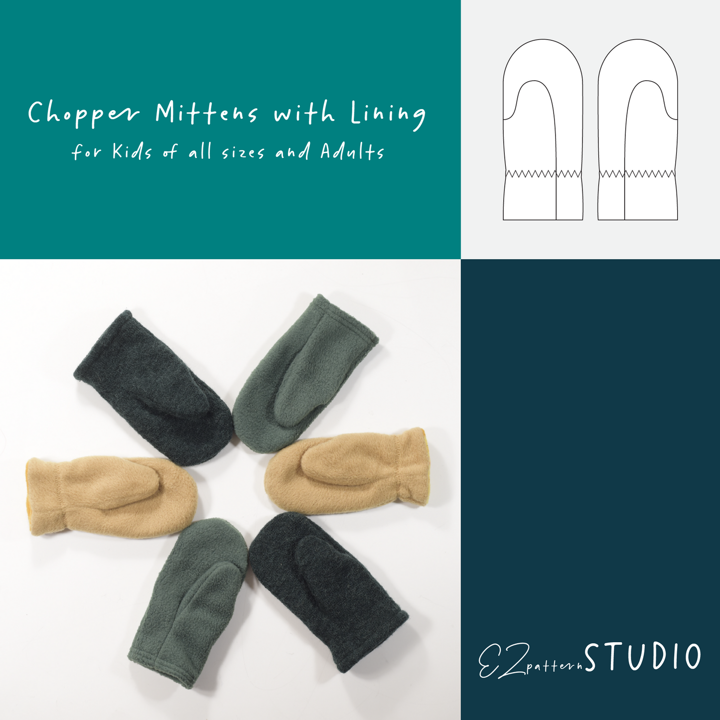 Chopper Mittens with Lining for Children/Teens/Adults – 10 Sizes