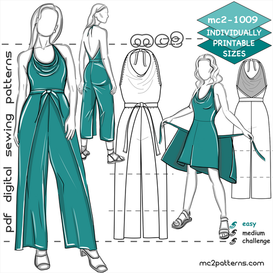 Wrap-around Jersey Jumpsuit Sarong, Halter-Neck / mc2-1009