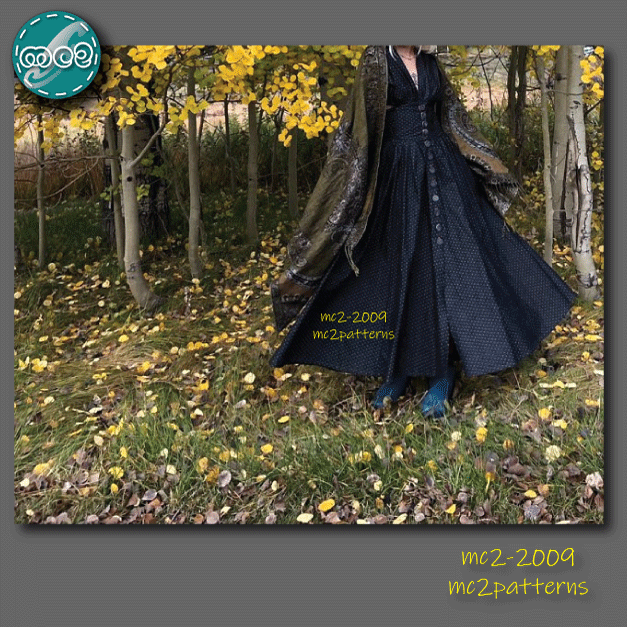 Midi Drop-Shoulder Dress, Low-V-Neckline, Button-Closure, Side-Ties / mc2-2009