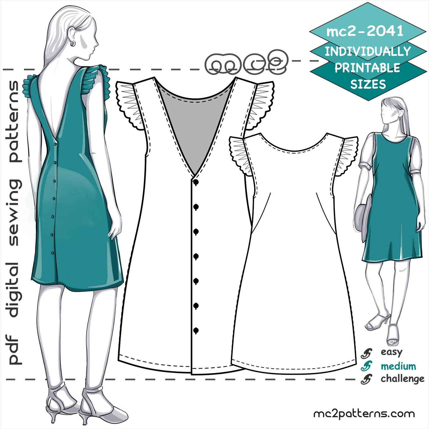 Pinafore or Summer Dress Back Button-Closure and Little Wings