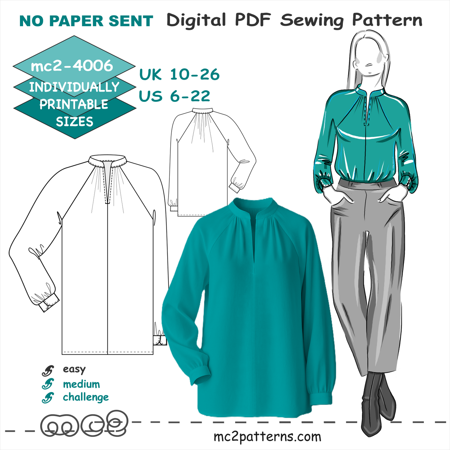 Shift Blouse Long-raglan Loose-fit