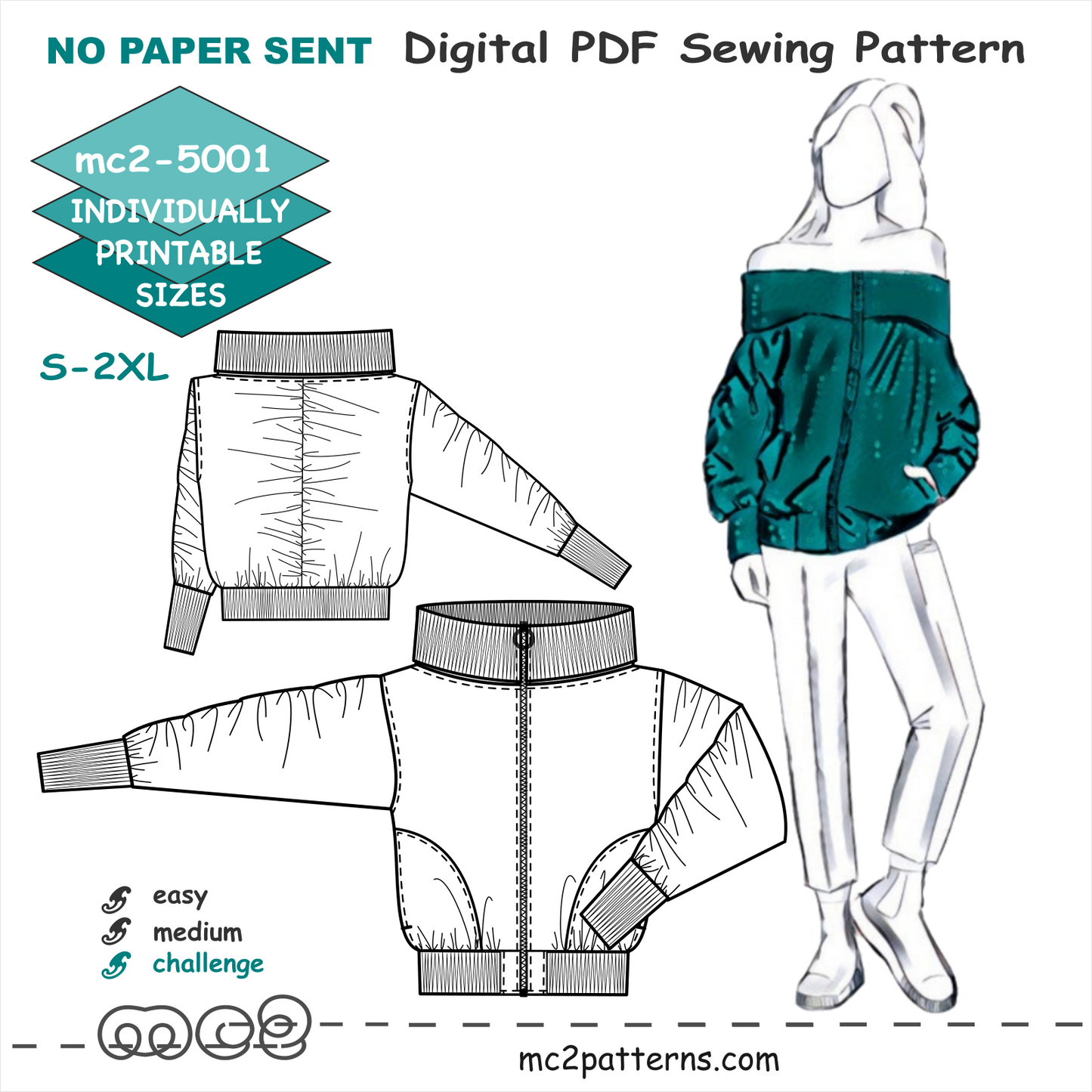 Oversized Off-shoulder Bomber Jacket / NO Lining