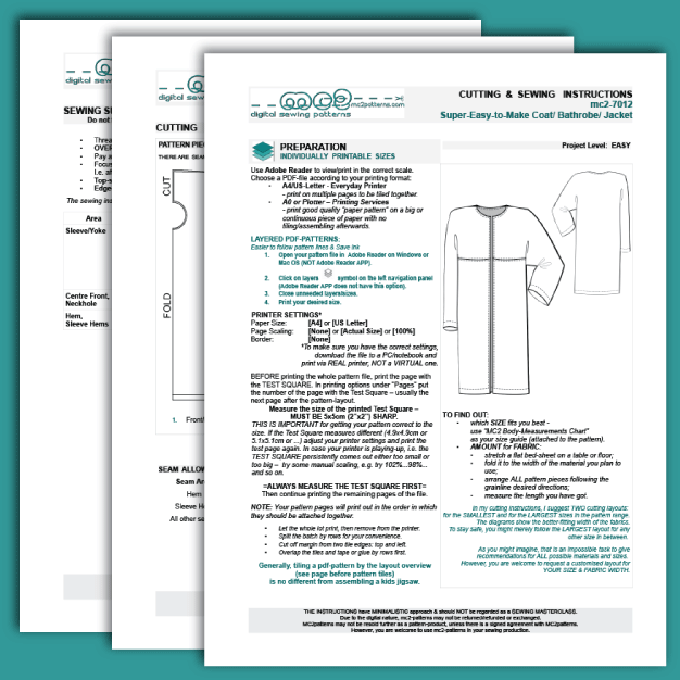 Coat Jacket Bathrobe Sewing Pattern: Easy-to-make NO-lining