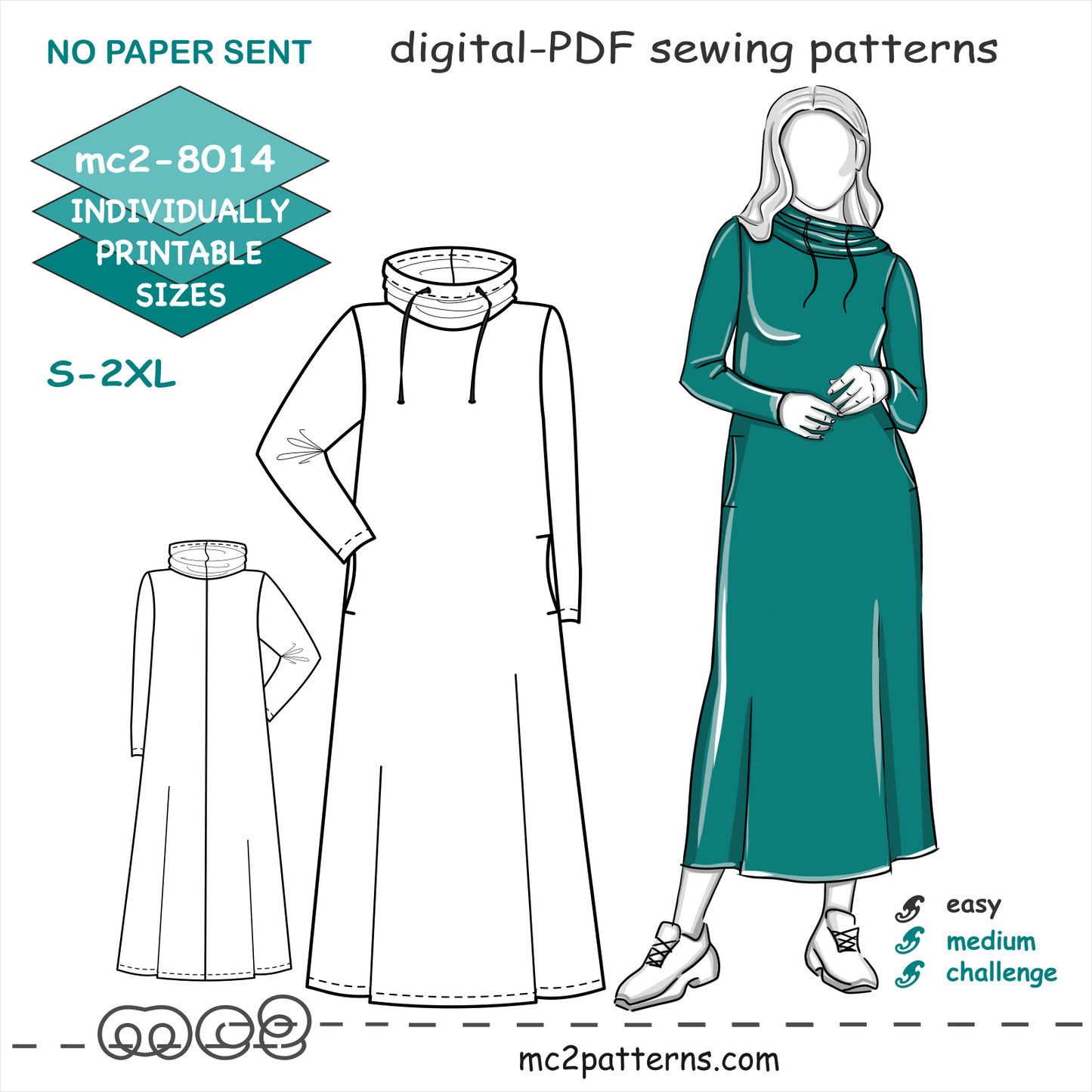 Maxi Lounging Dress with Cowl-neck & In-seam Pockets