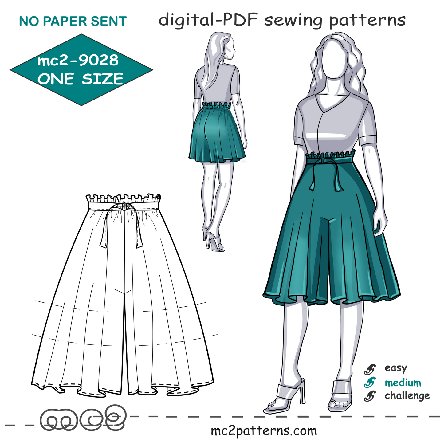 Pull-on Paper-bag Culottes Shorts Flared