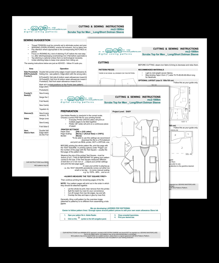 for MEN: Medical Scrubs Top with Long/Short Dolman Sleeves