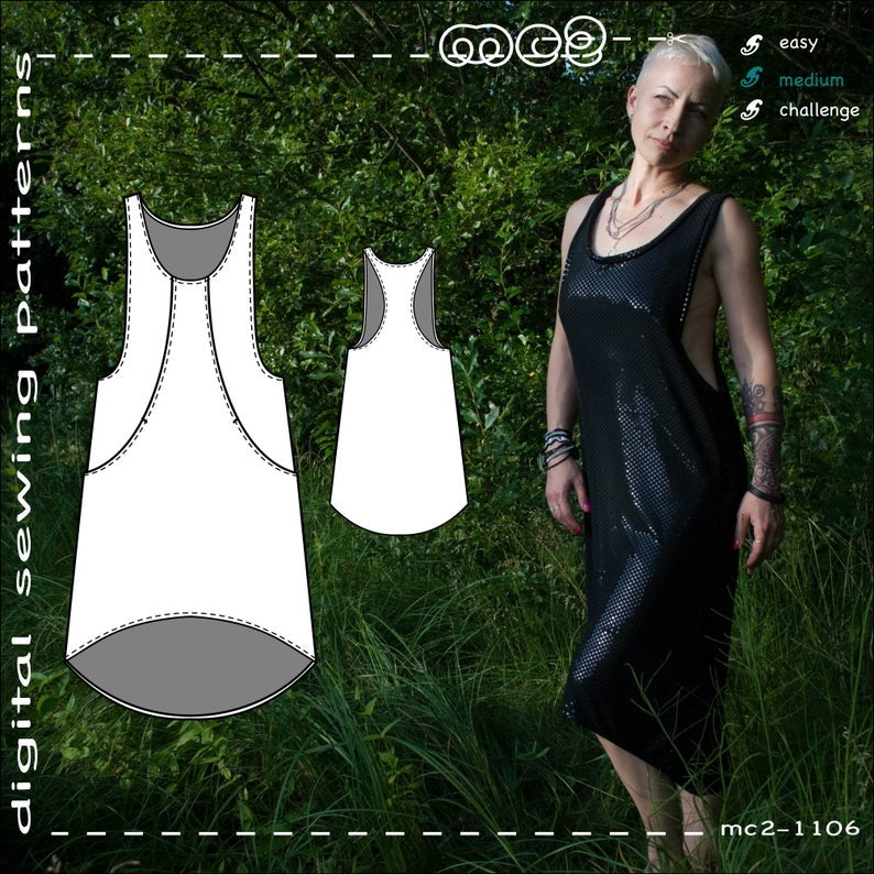 Racer-back Pinafore/Jumper Dress with Dropped Hem & Inseam Pockets