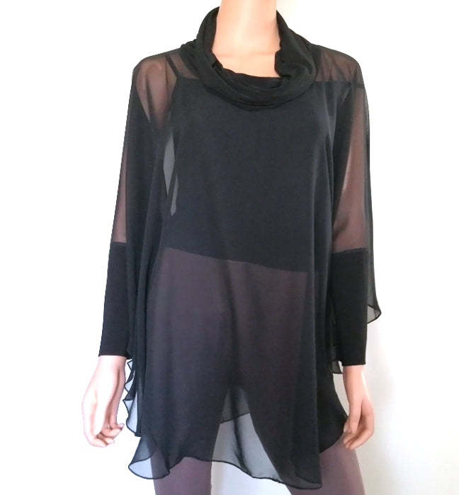 Poncho with Cowl-neck & High Cuffs