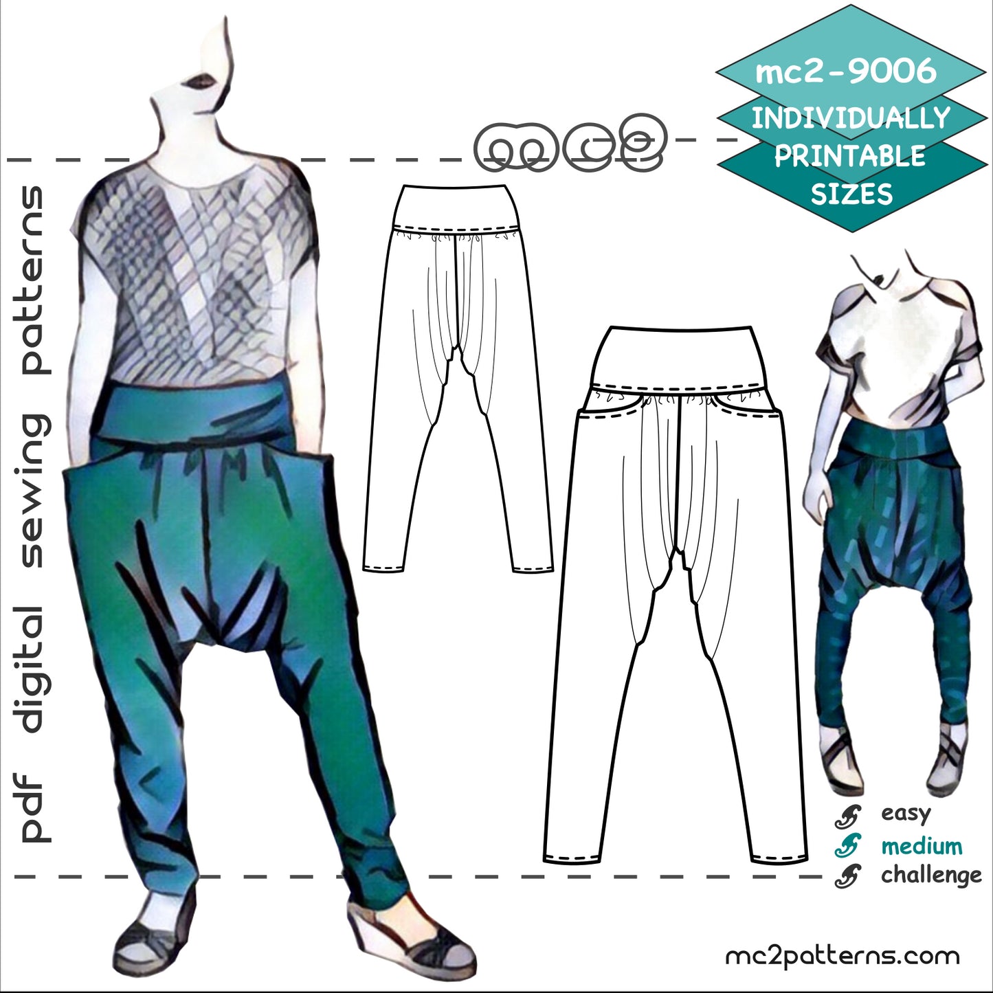 Classy Jersey Harem-style Pants with Yoke and Pockets
