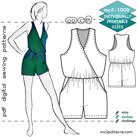 Racer-back Romper, Front Wrap, Side Pockets / mc2-1005