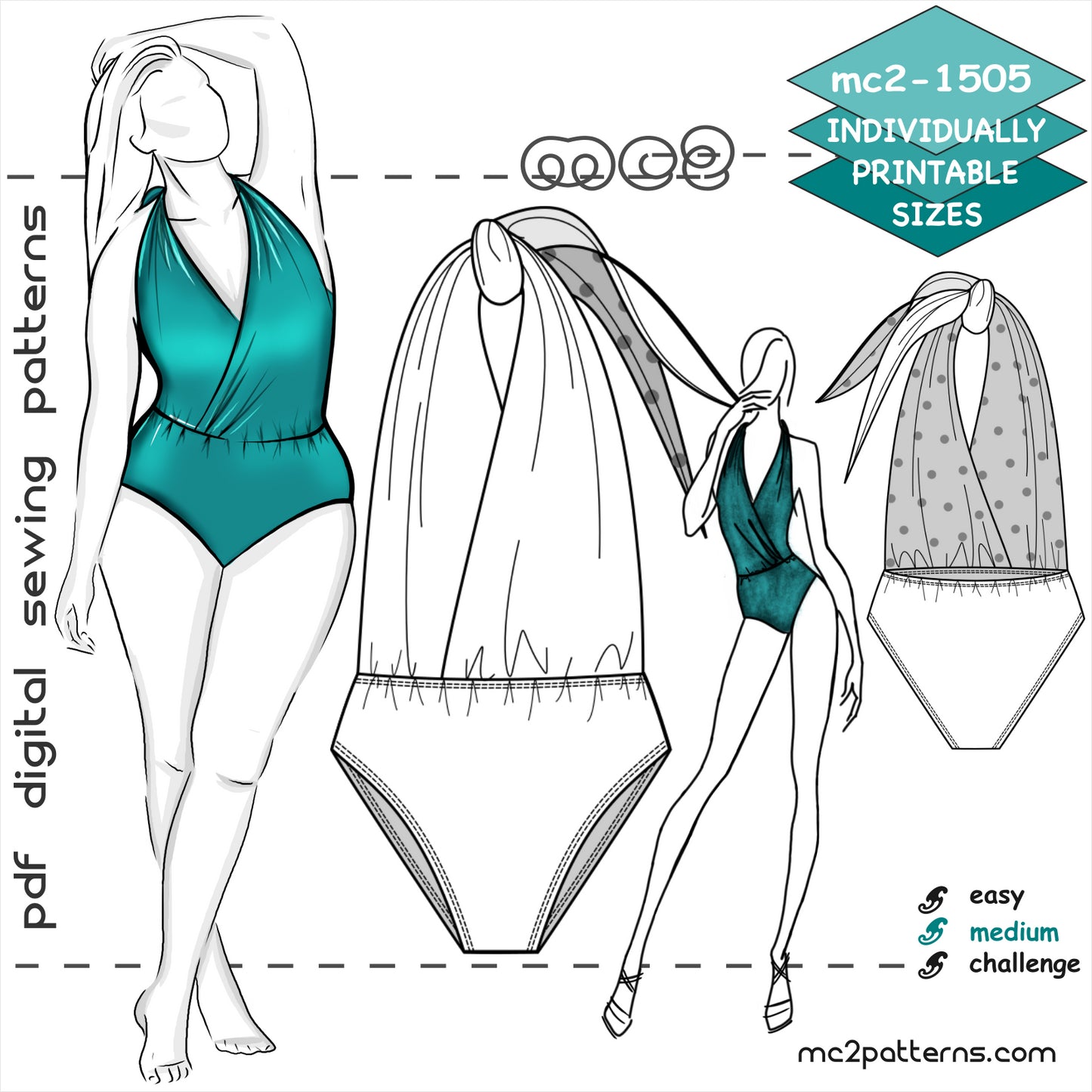 1-piece Reversible Halter Swimsuit / mc2-1505