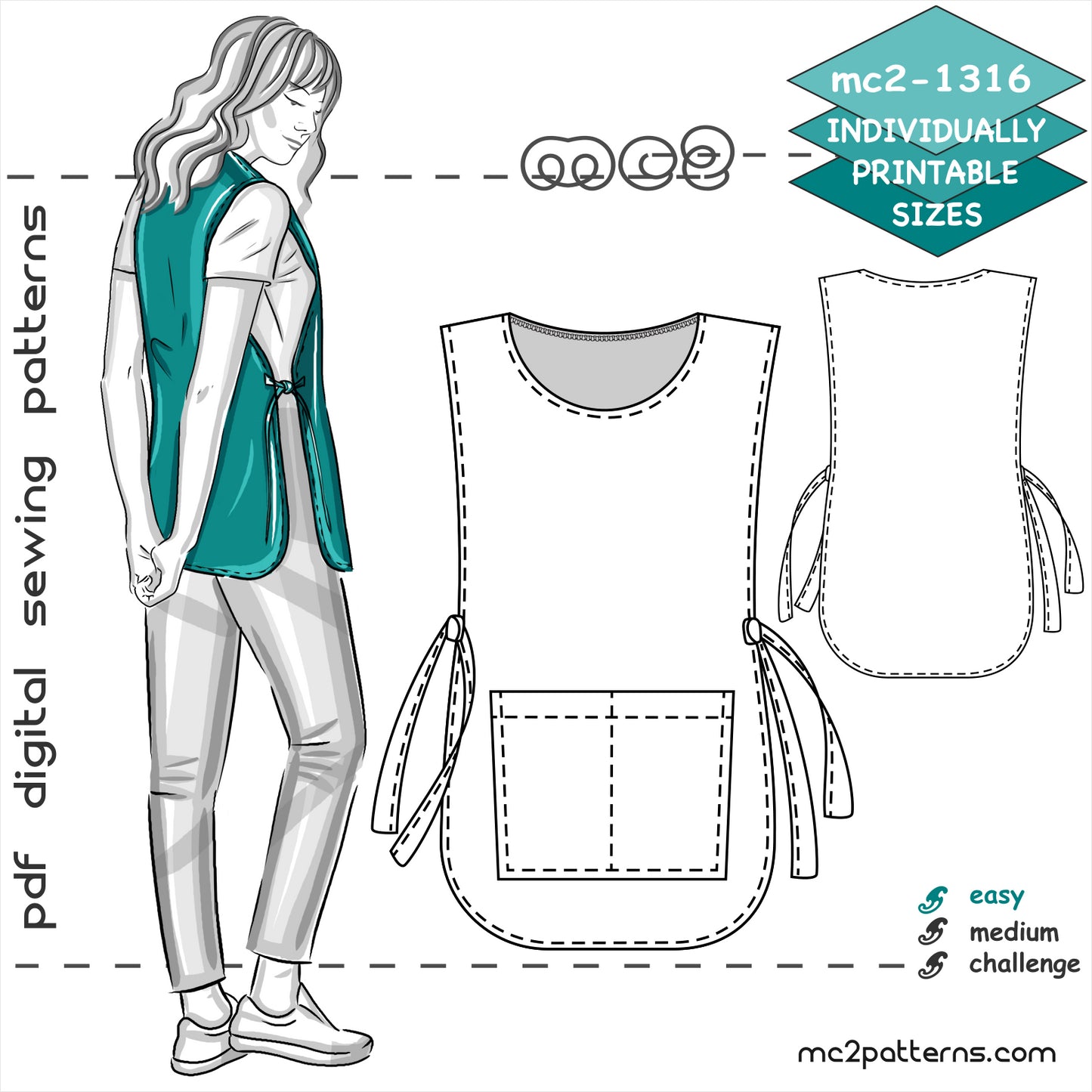 Classic Tabard Apron with Side-Ties & Patch Pocket