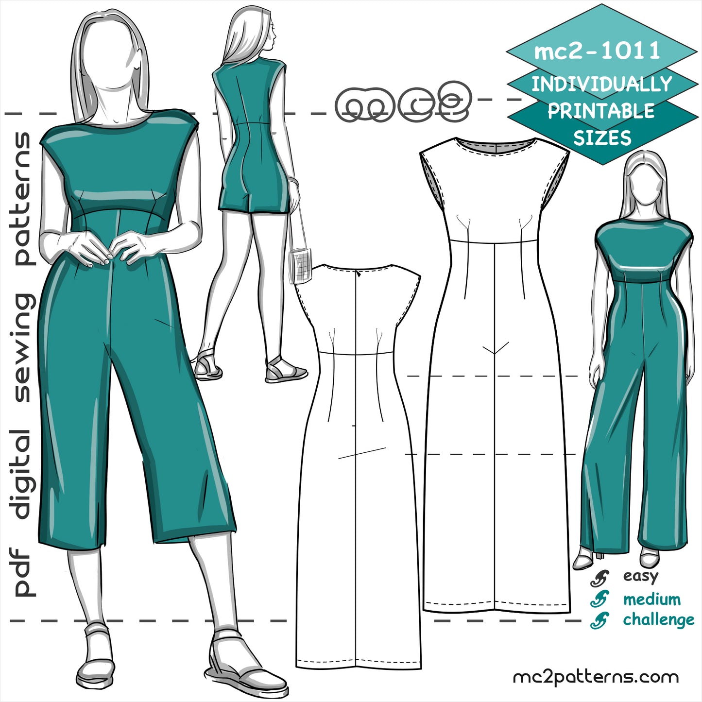 Jumpsuit, Boat-neck, High-waisted Palazzo / mc2-1011
