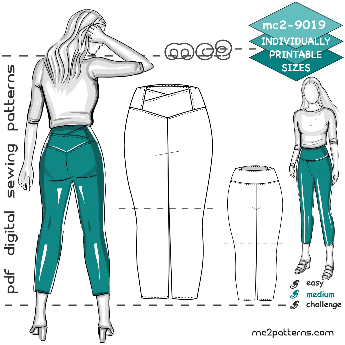 Cropped Leggings or Shorts with Yoke & Back Pockets