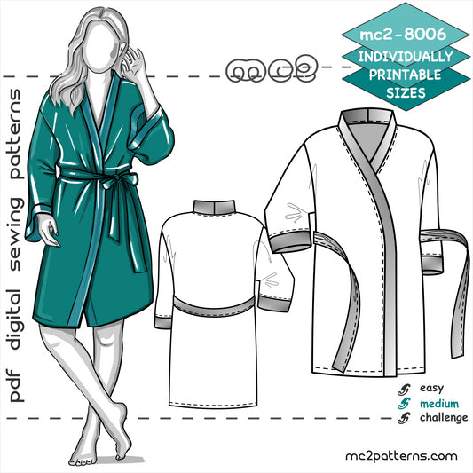 Short Kimono-style Robe/ Bathrobe/ Dressing Gown