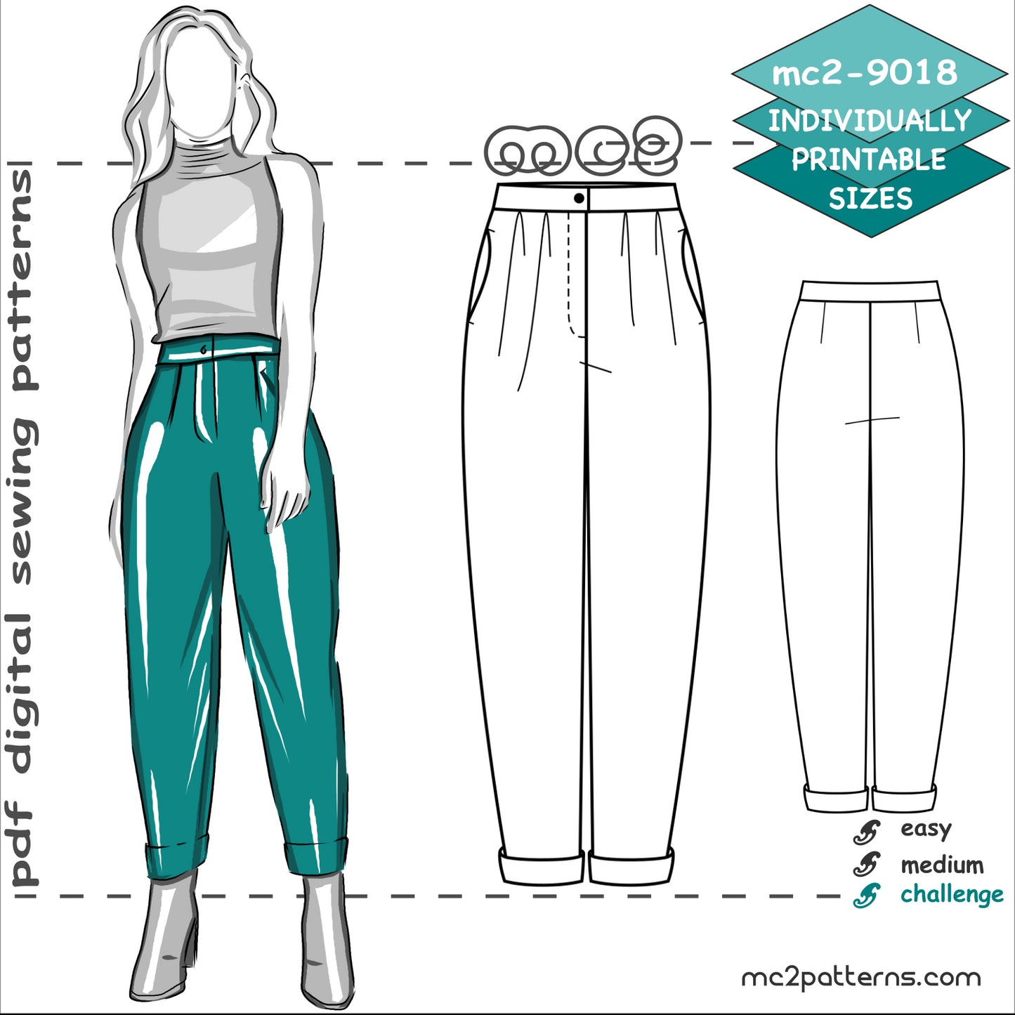Classy Pegged Trousers with Turn-ups and Side Pockets