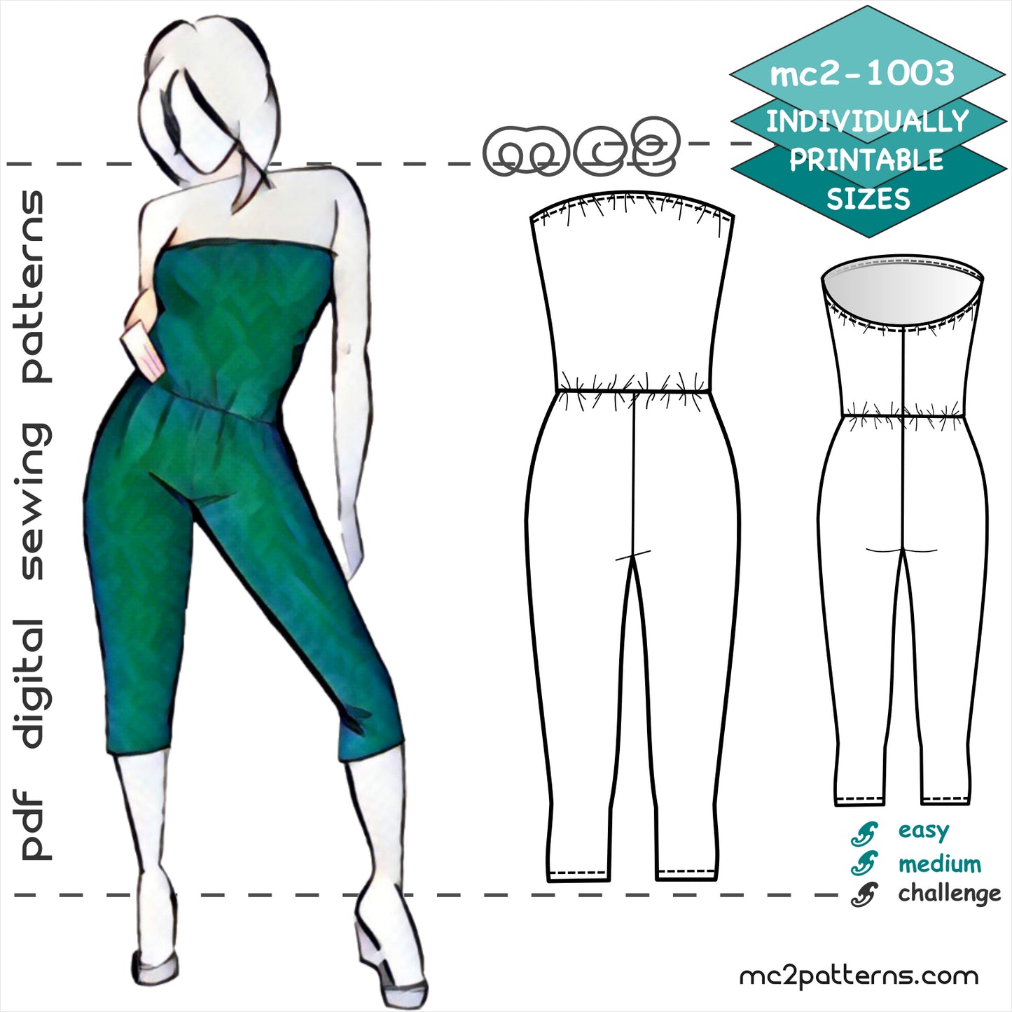 Playsuit Catsuit, Cropped Leggings-style Bottom / mc2-1003