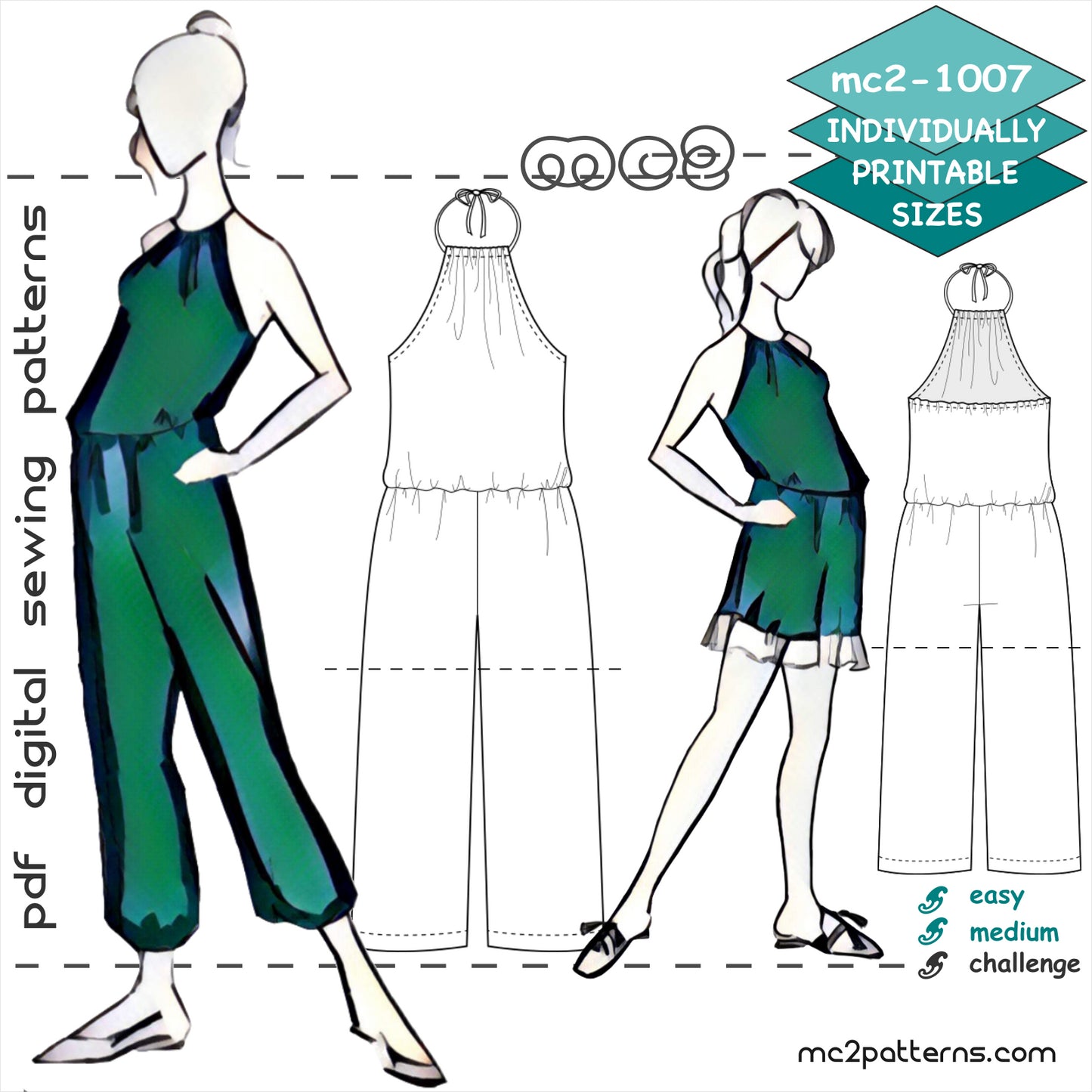 Loose-fit Cropped Jumpsuit, Halter-Neck / mc2-1007