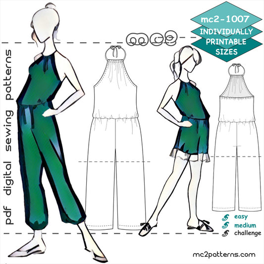 Loose-fit Cropped Jumpsuit, Halter-Neck / mc2-1007