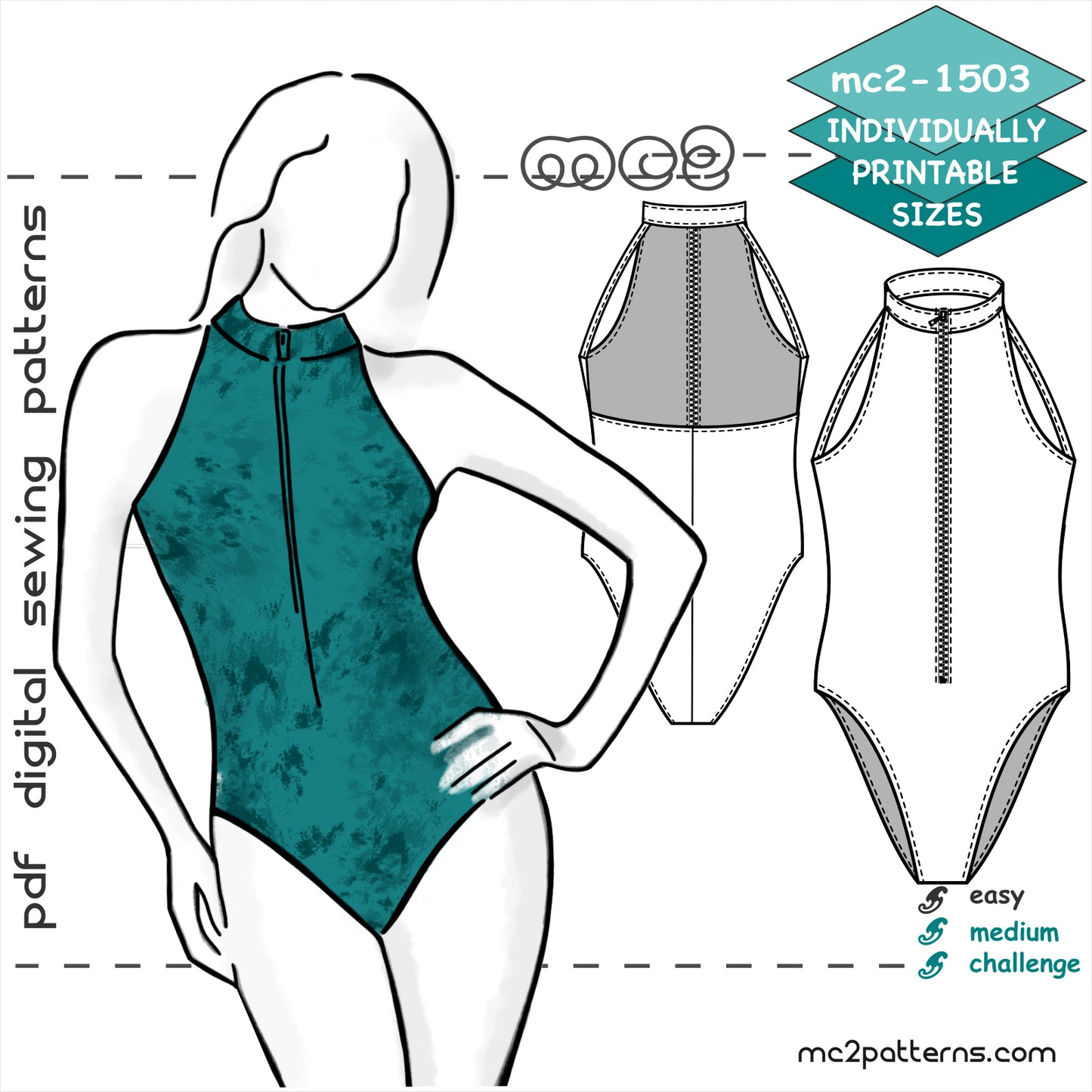 1-piece Swimsuit, Zip-Front / mc2-1503