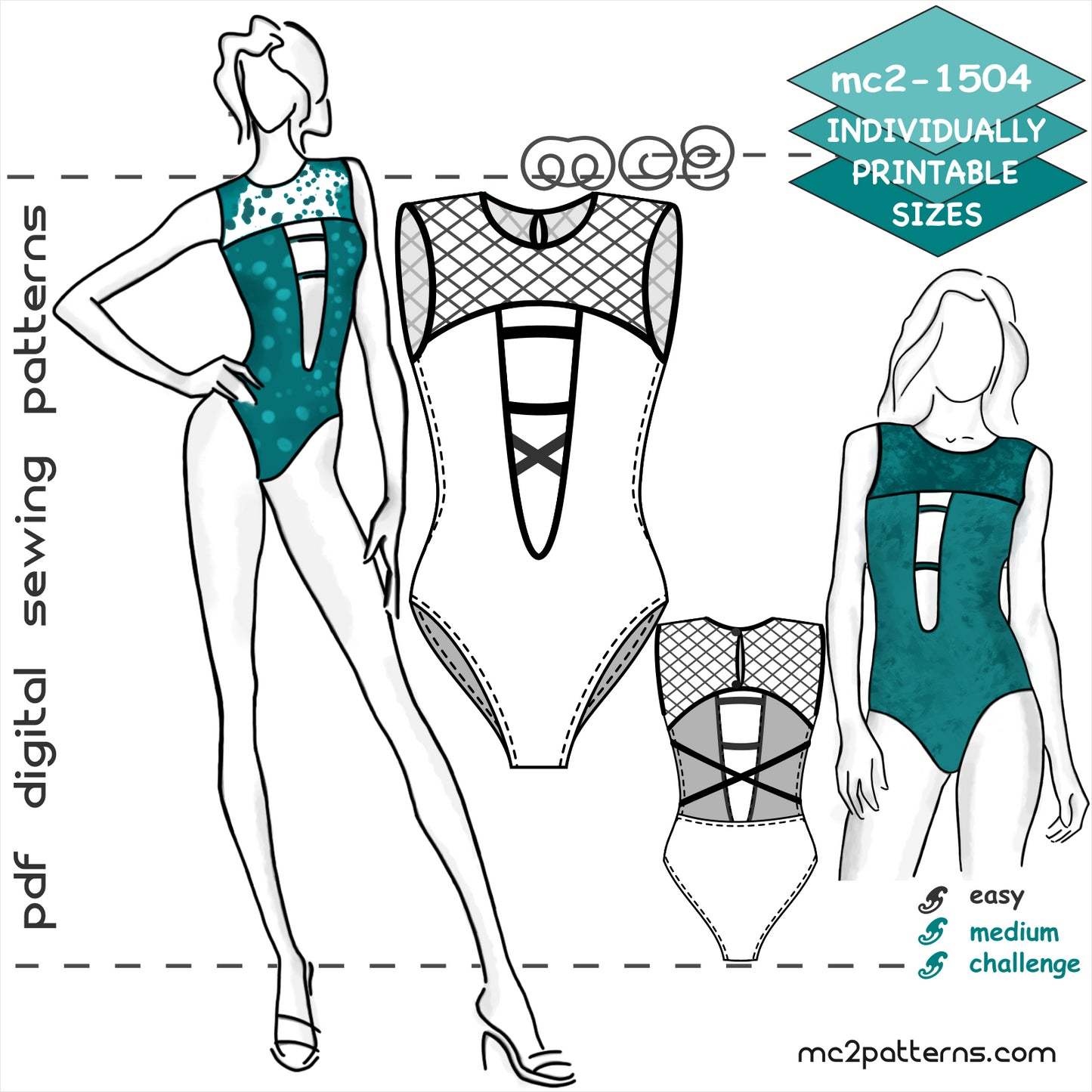 1-piece Swimsuit, Cutout Front, Open Back / mc2-1504