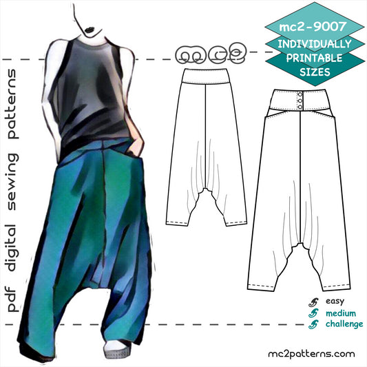 Smart Harem-style Pants, Buttoned Yoke, Pockets / mc2-9007