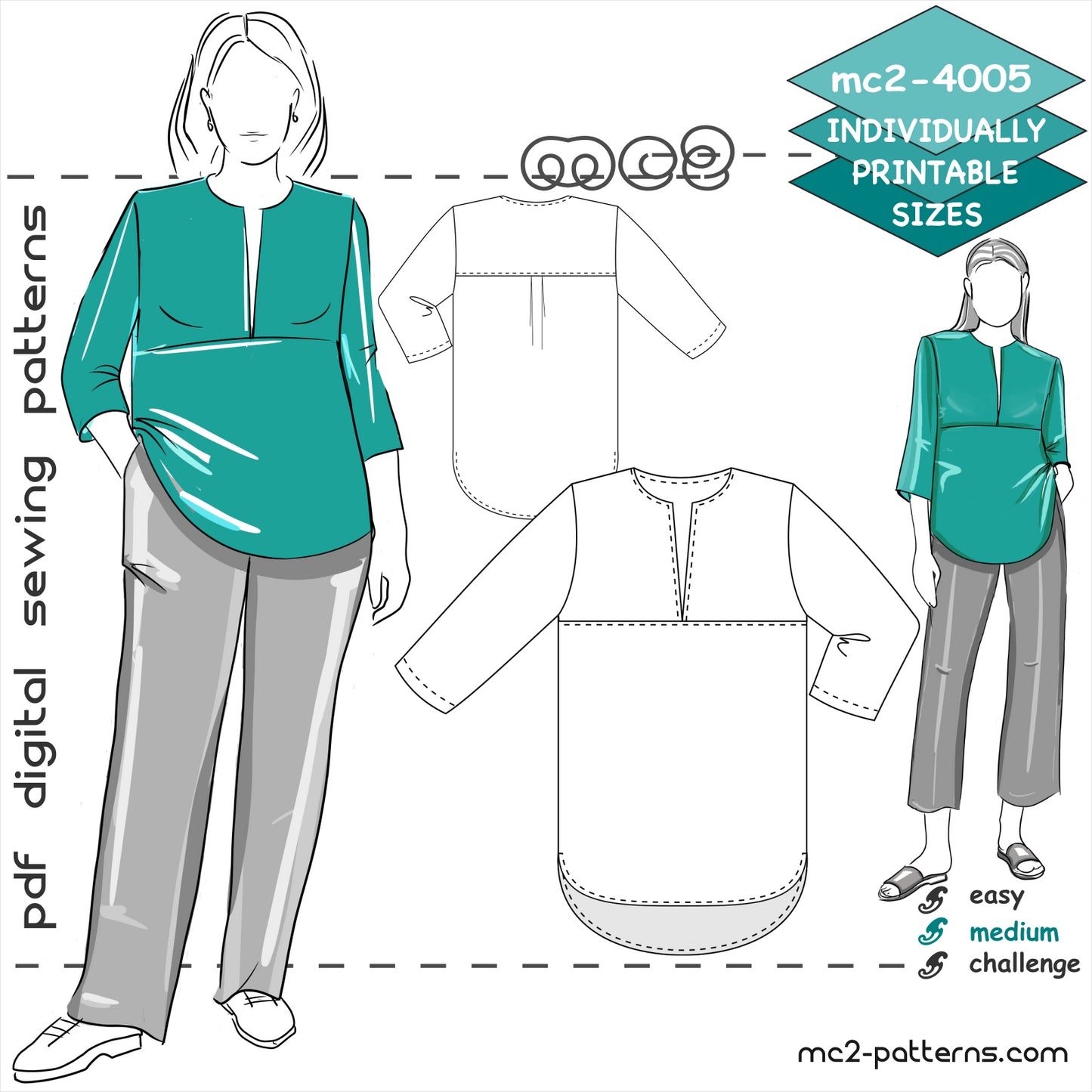Loose-fit Blouse with Yokes & Cropped Sleeves