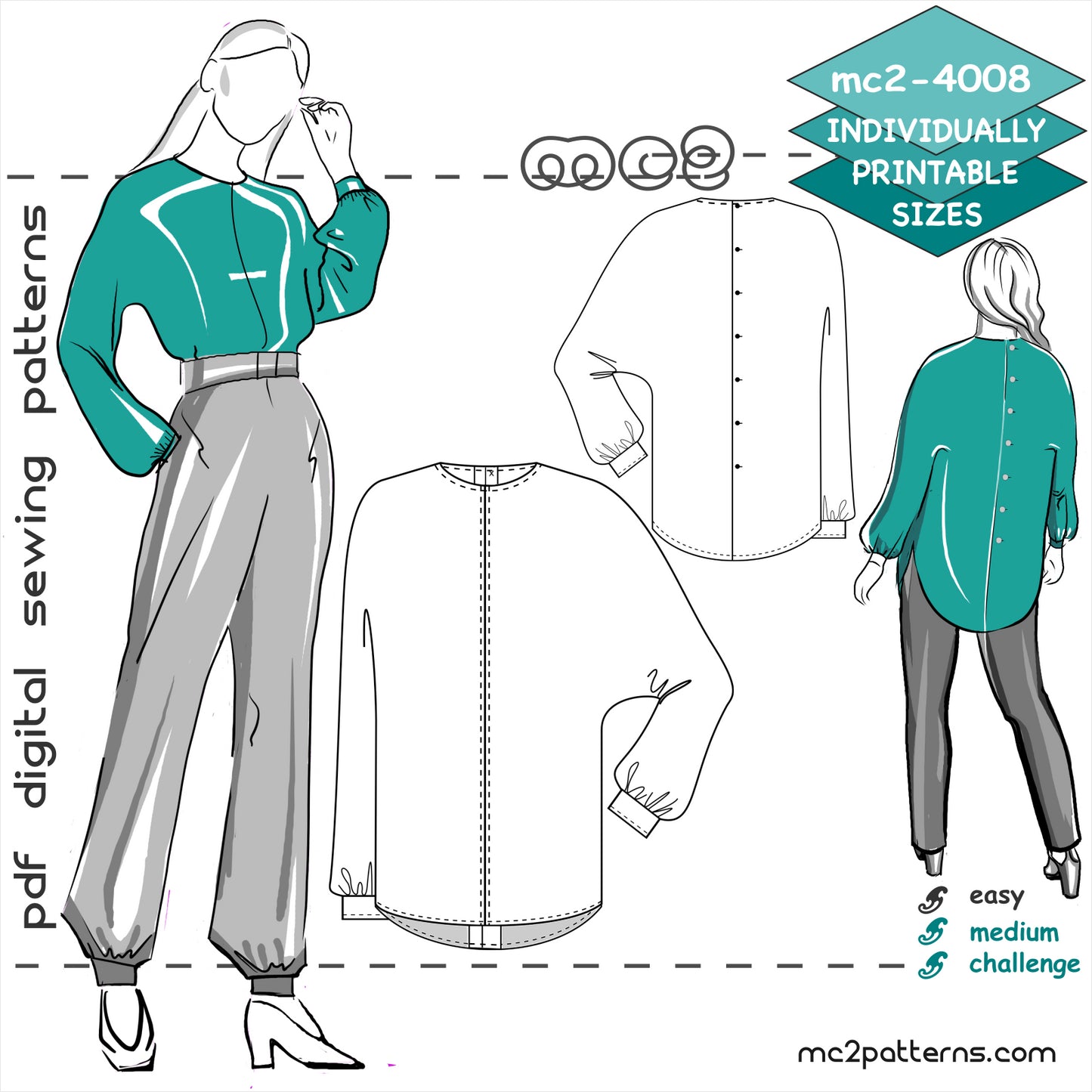 Dolman Blouse with Buttoned Back
