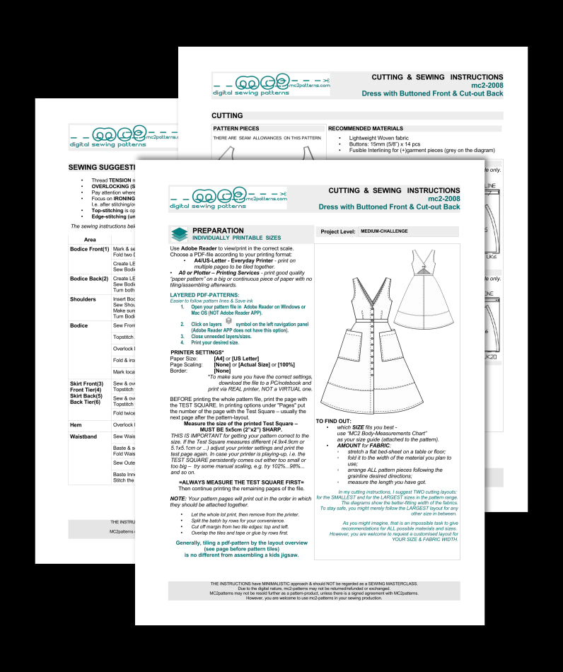 Dress with Front Button-Closure, Cutout Back and Patch Pockets