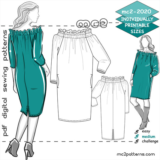 Loose Off-Shoulder Paper-bag Raglan Dress / mc2-2020