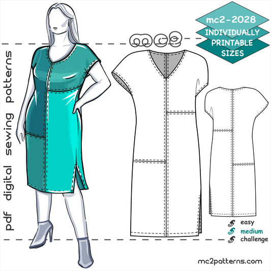 Drop-Shoulder Dress, Slimming-Effect Block Details / mc2-2028