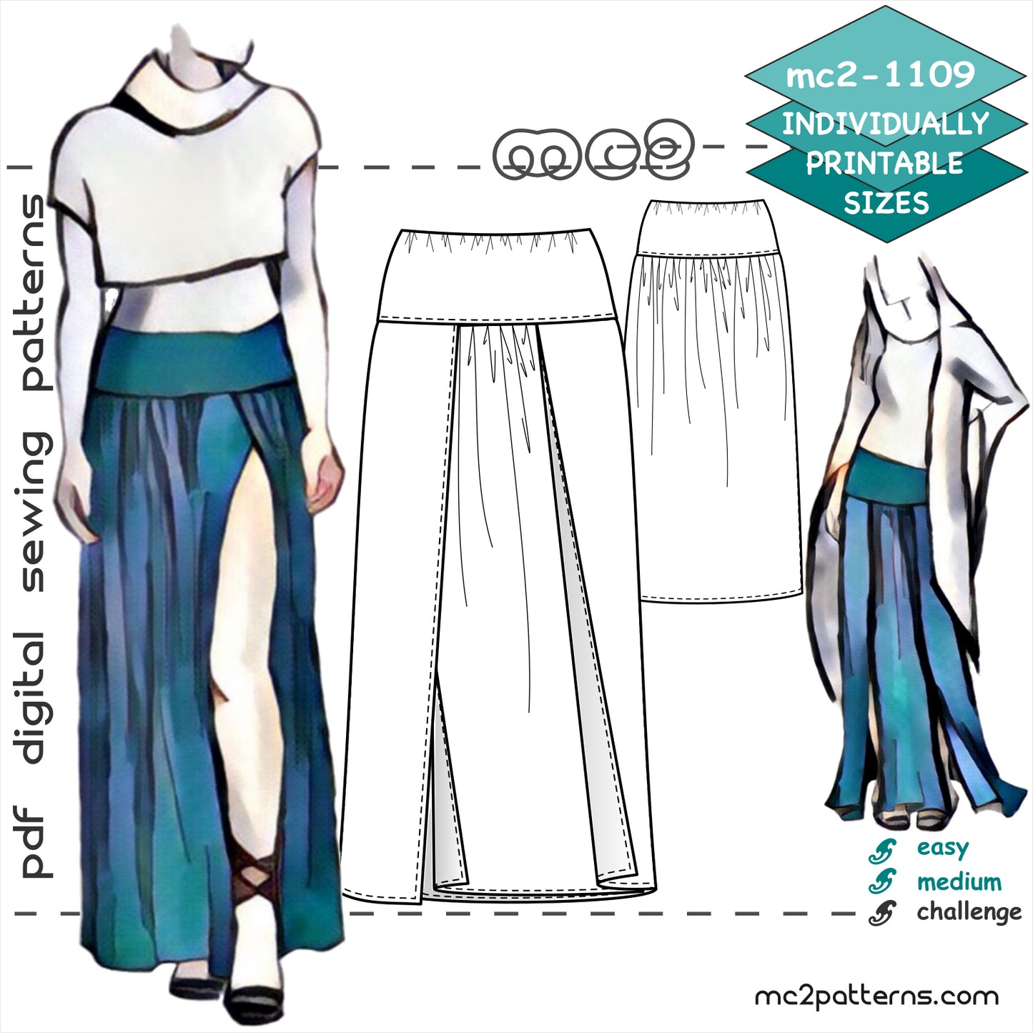 Jersey Maxi Skirt with Yoke & Wraps