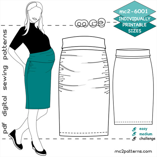 Maternity High-Waisted Bodycon Skirt, Draped Front / mc2-6001