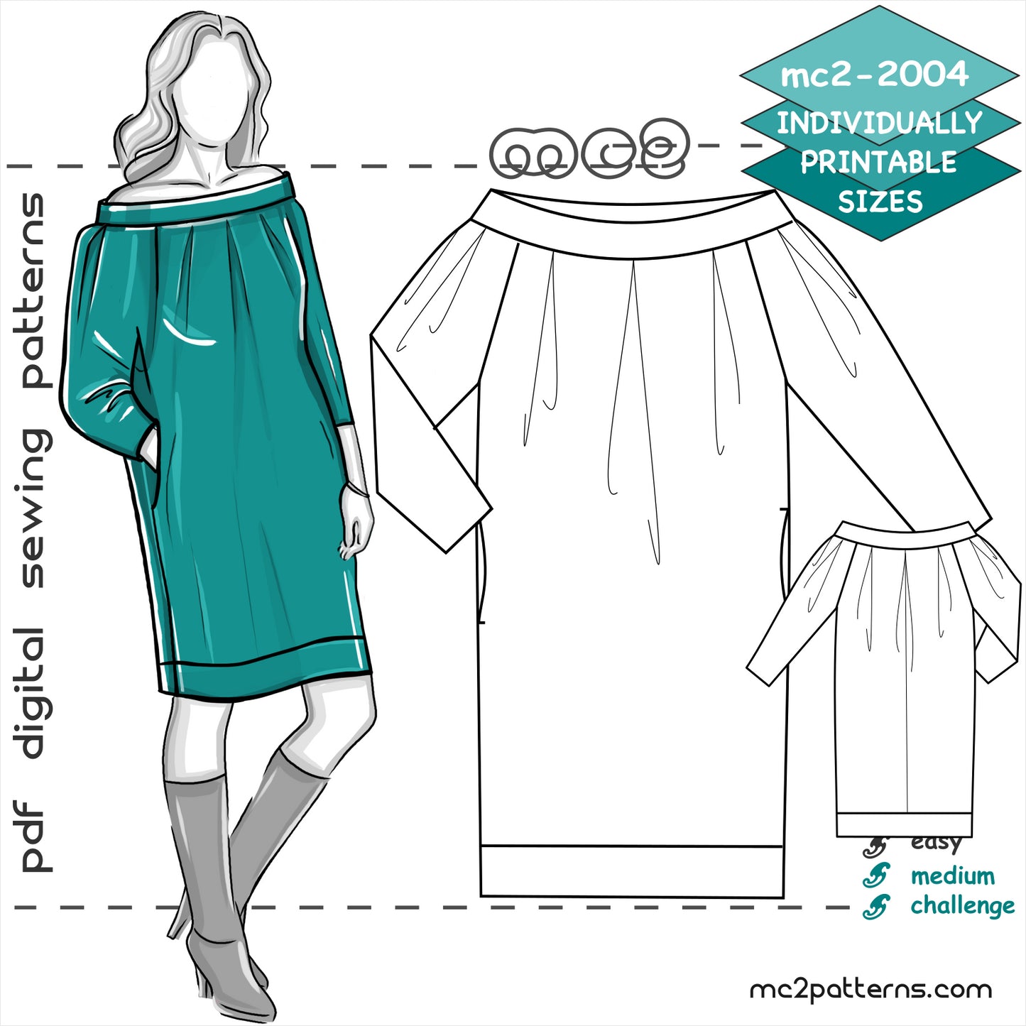 Pleated Bardot Dress/Tunic with In-seam Pockets