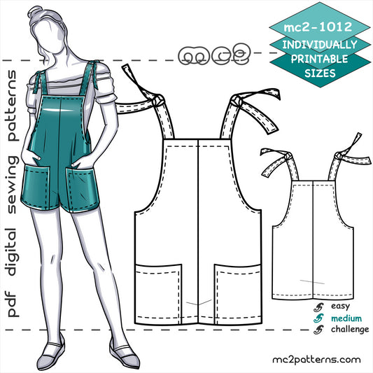 Loose-fit Overall Romper, Straps, Low Pockets / mc2-1012