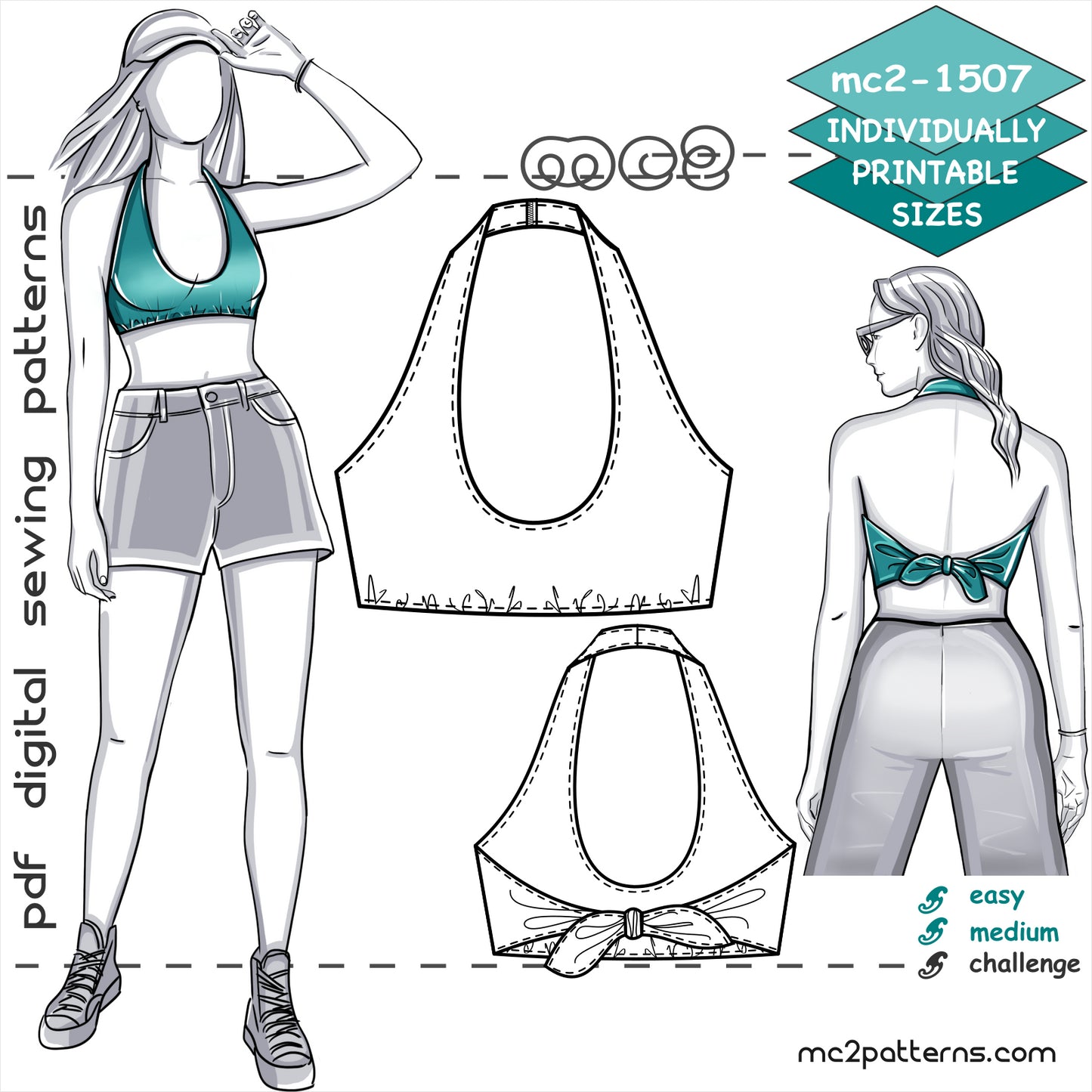 Swim Top, Halter-neck, Back Ties / mc2-1507