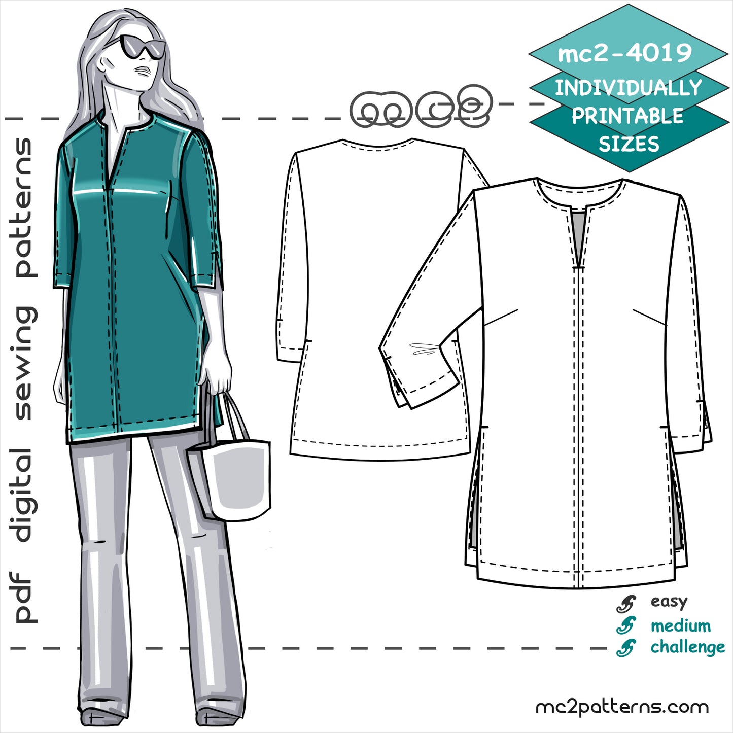 Shift Tunic with Set-in Sleeve & Slits
