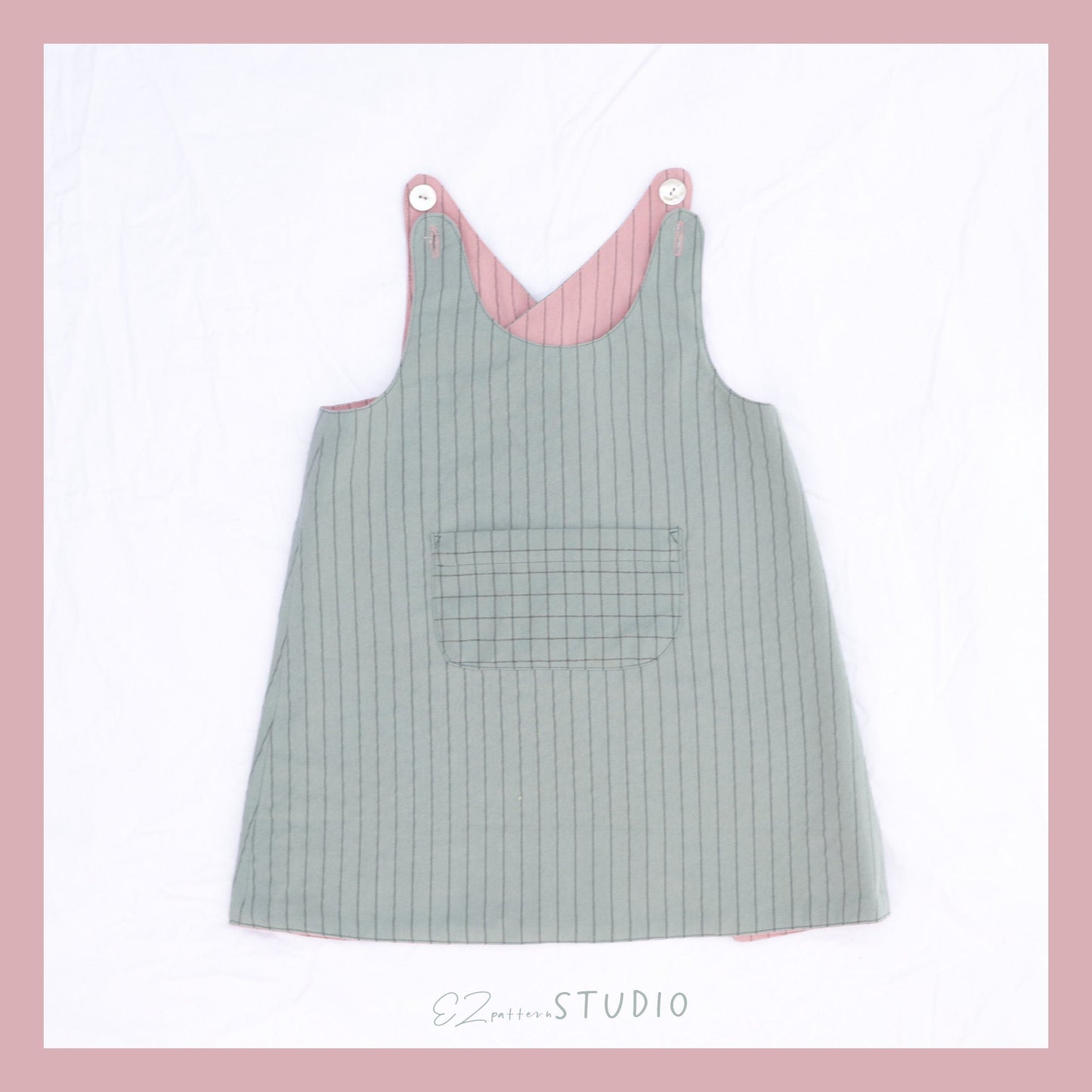 for Kids: Cross-back Reversible Pinafore Apron/Dress with Pocket