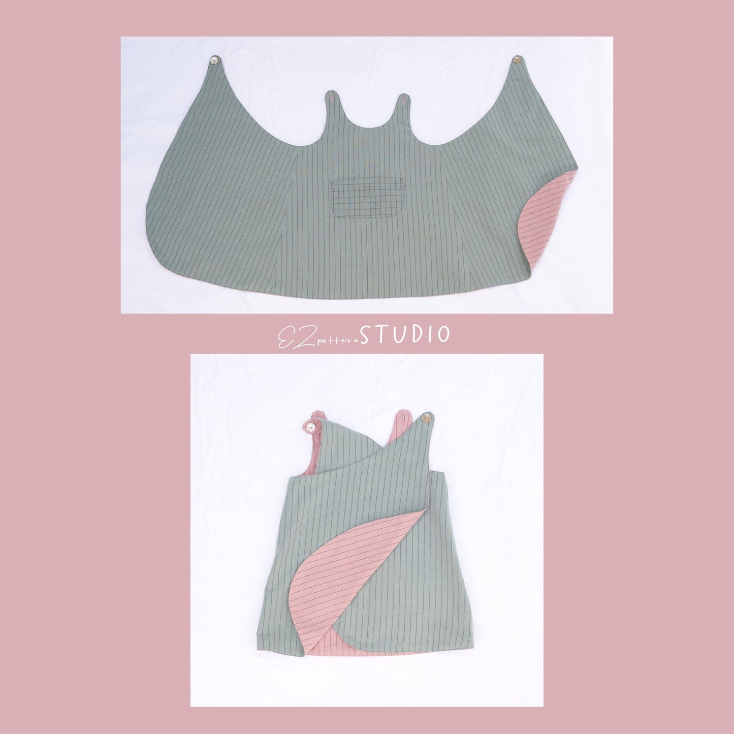 for Kids: Cross-back Reversible Pinafore Apron/Dress with Pocket