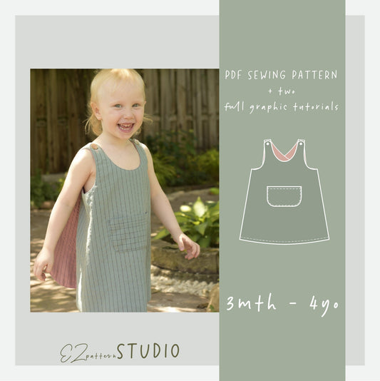 for Kids: Cross-back Reversible Pinafore Apron/Dress with Pocket