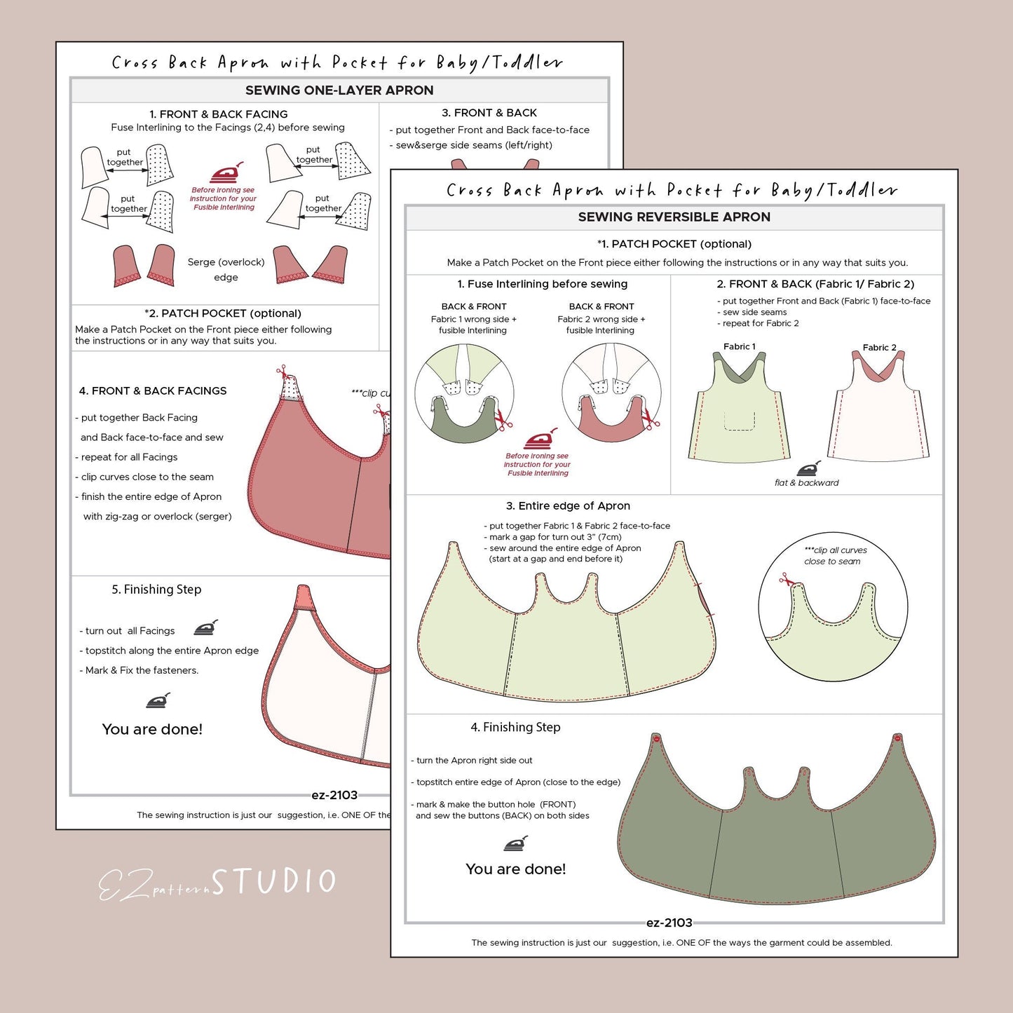 for Kids: Cross-back Reversible Pinafore Apron/Dress with Pocket