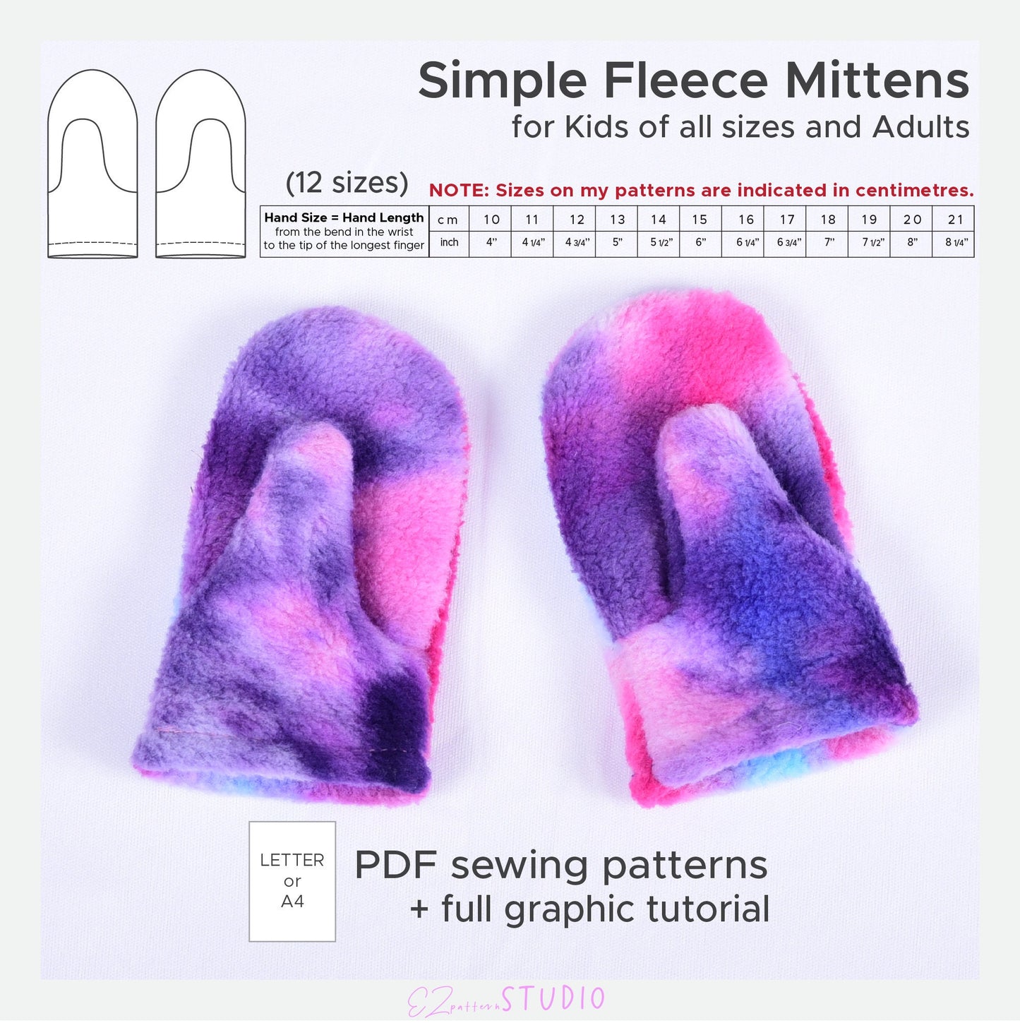 Simple Fleece Mittens for Children/Teens/Adults – 12 Sizes