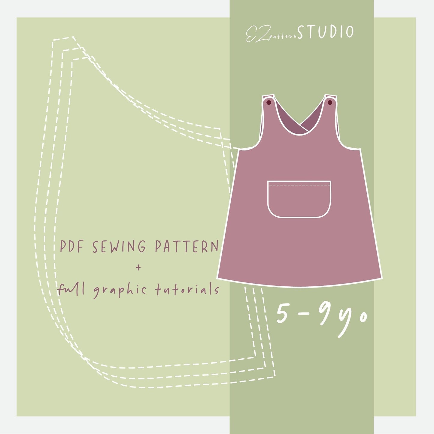 for Kids: Cross-back Reversible Pinafore Apron/Dress with Pocket