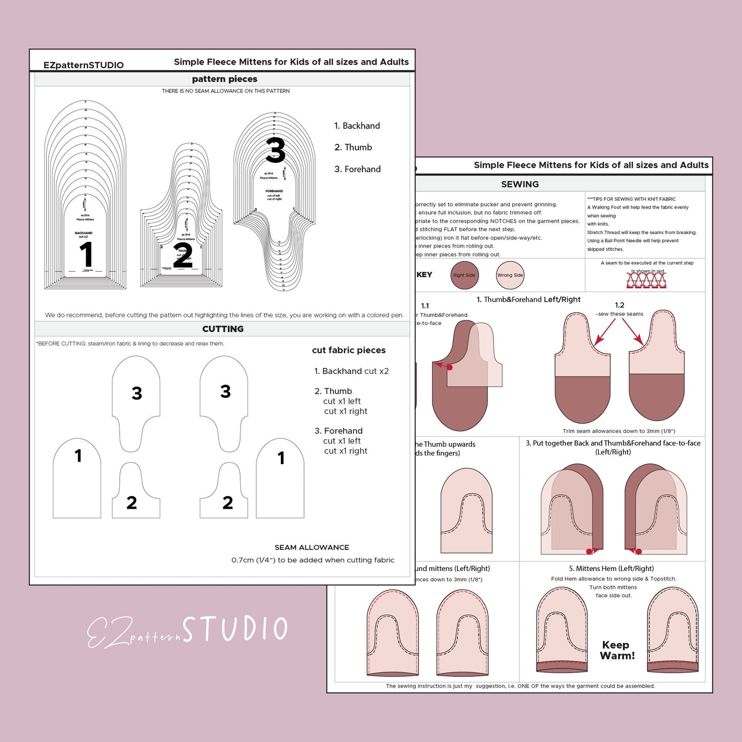 Simple Fleece Mittens for Children/Teens/Adults – 12 Sizes