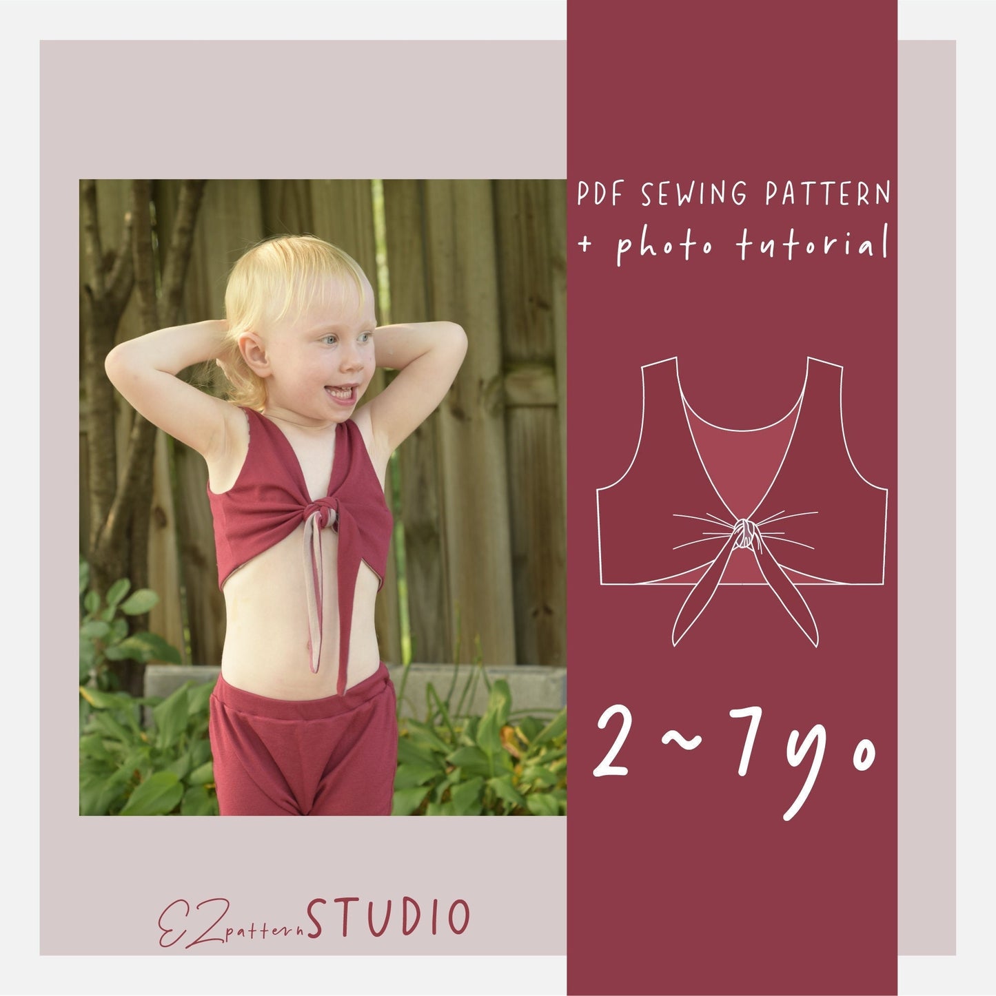 for Kids: Reversible Crop Top with a Tie in the Back