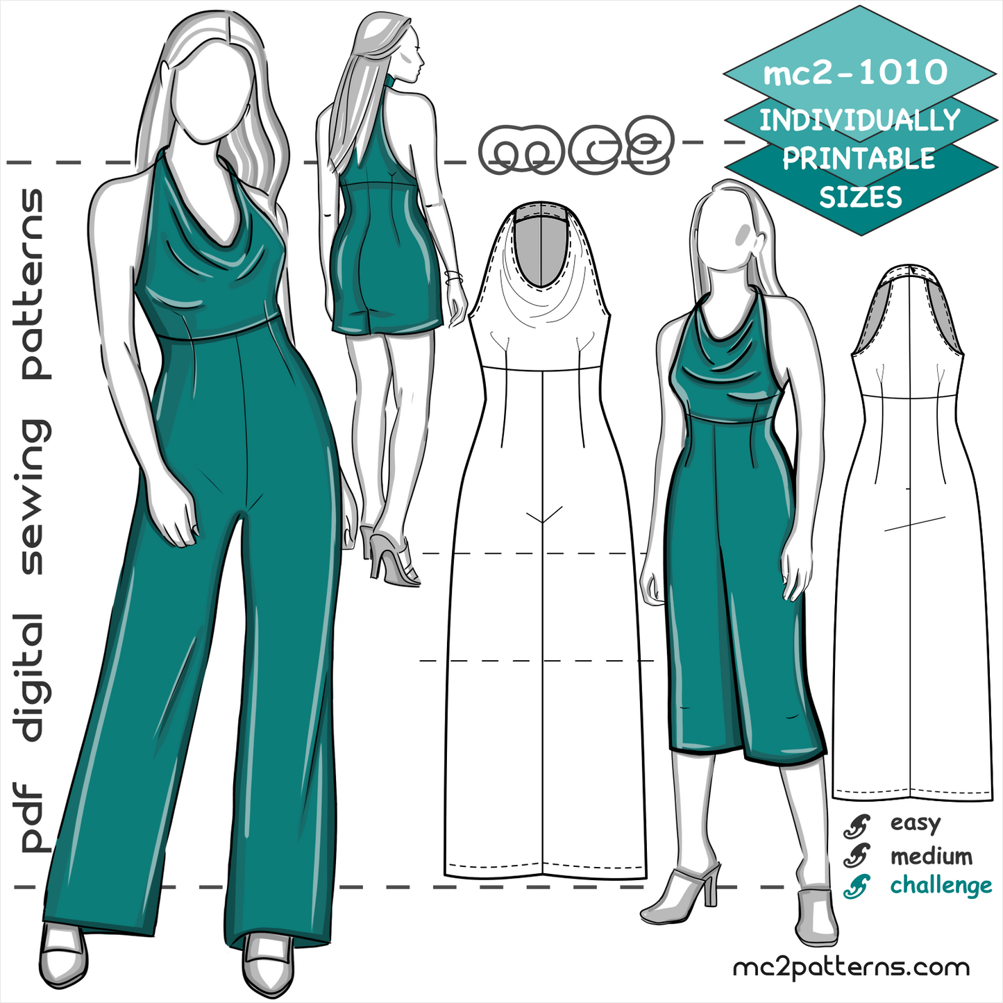 Jumpsuit, Open Shoulders, Cowlneck, High-waisted Palazzo / mc2-1010