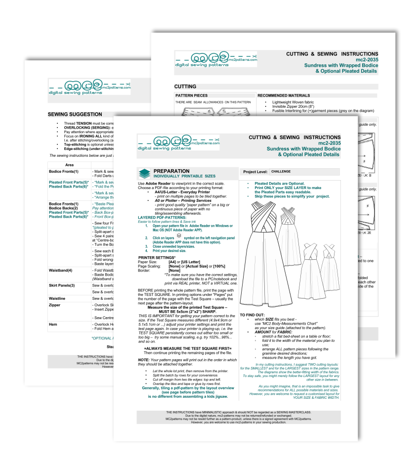 Sundress with Crossed at the Front & Back Bodice & Optional Pleated Details