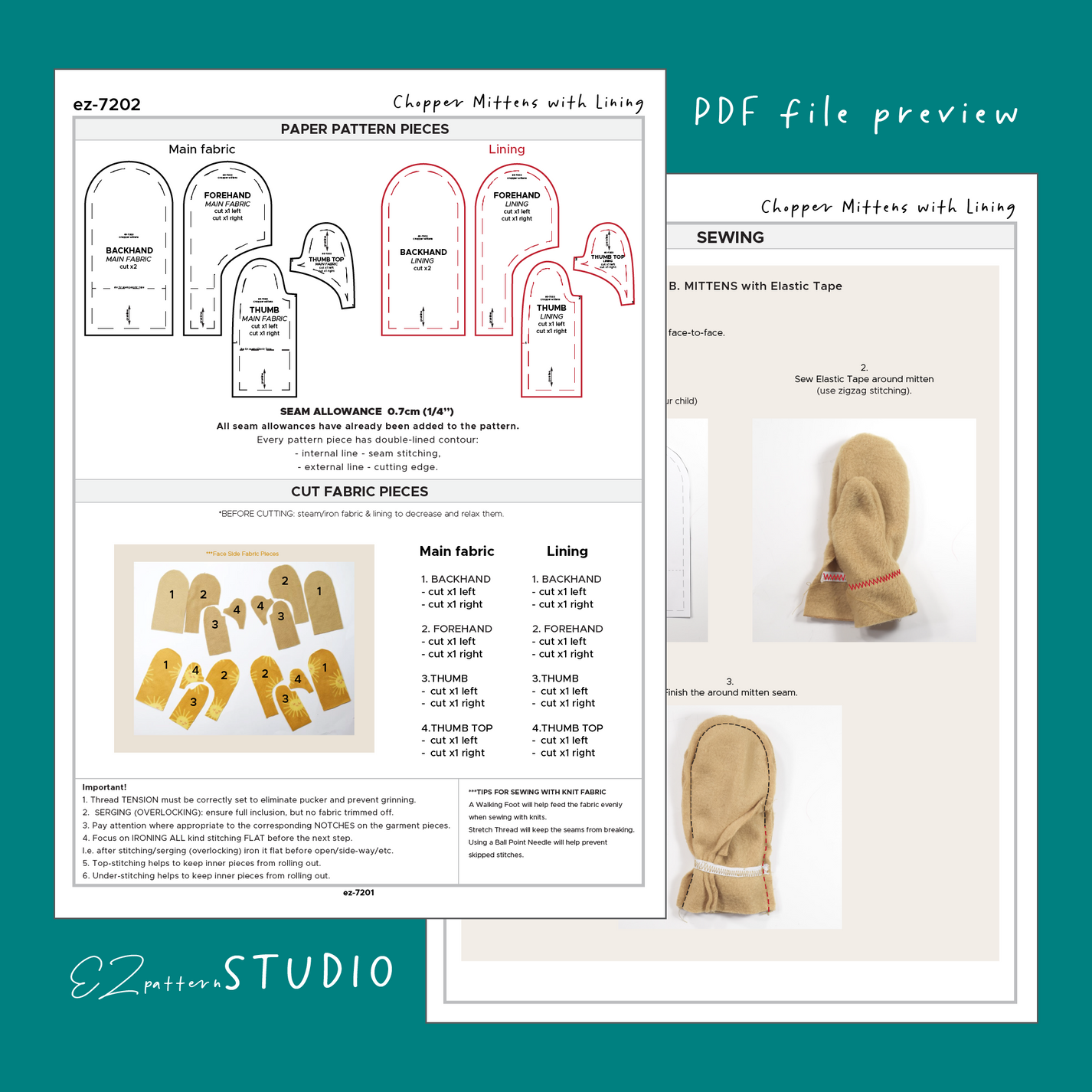 Chopper Mittens with Lining for Children/Teens/Adults 10 Sizes