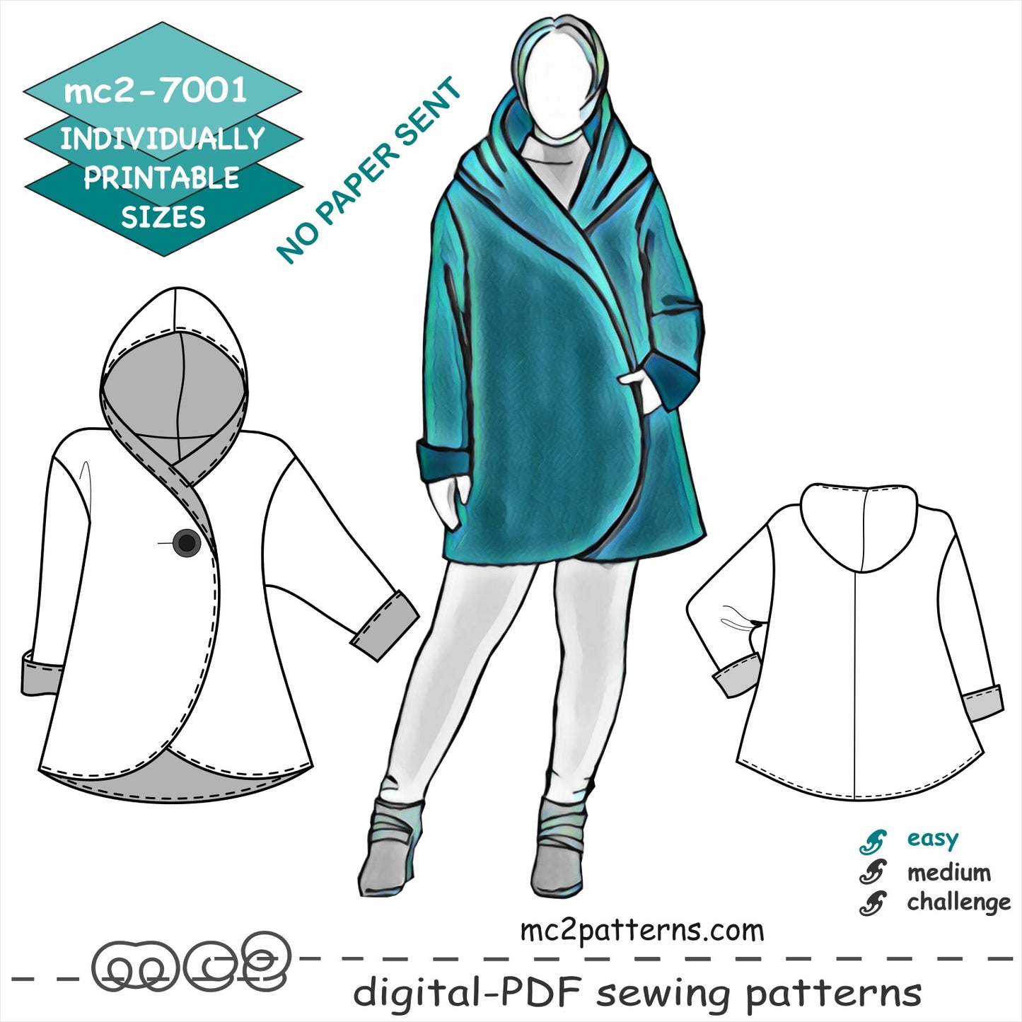 Short Wrap Coat Loose-fit Hooded NO-lining Maternity-suitable